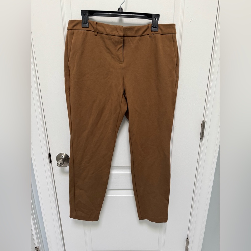 Dalia Stylish Brown Trousers, Size 14, Zipper, Dark Camel